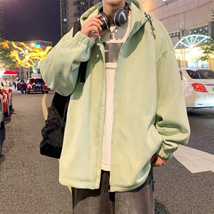 JK765 P70港风二开宽松麂皮绒夹克百搭落肩简约连帽上衣外套图片