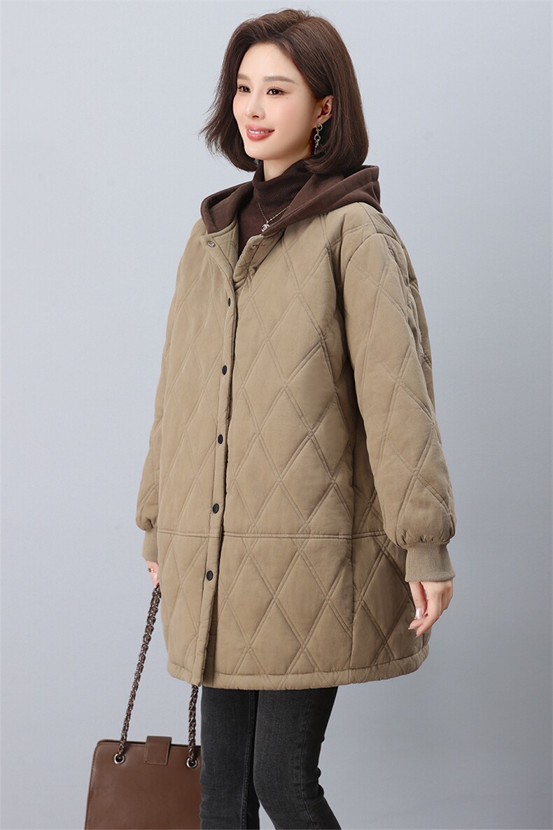 时尚保暖女式中长款棉服冬季加绒夹棉外套显瘦修身大码女装,女装棉衣/棉服,悦见她