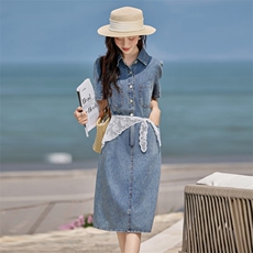 蓓罗拉牛仔夏季连衣裙女夏季新款2025中长款收腰显瘦气质短袖减龄，女装牛仔裙，悦祺