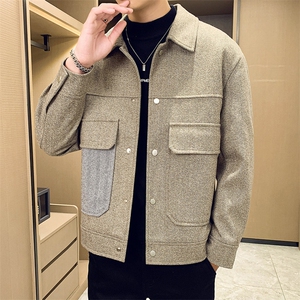 男新款呢子大衣秋冬妮子毛呢拼色宽松夹克外套A236-JK-5097-P135图片