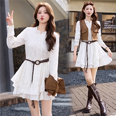 时尚潮流2026年春季时尚休闲马甲+连衣裙两件套，女装套装/套裙，江南富贵女