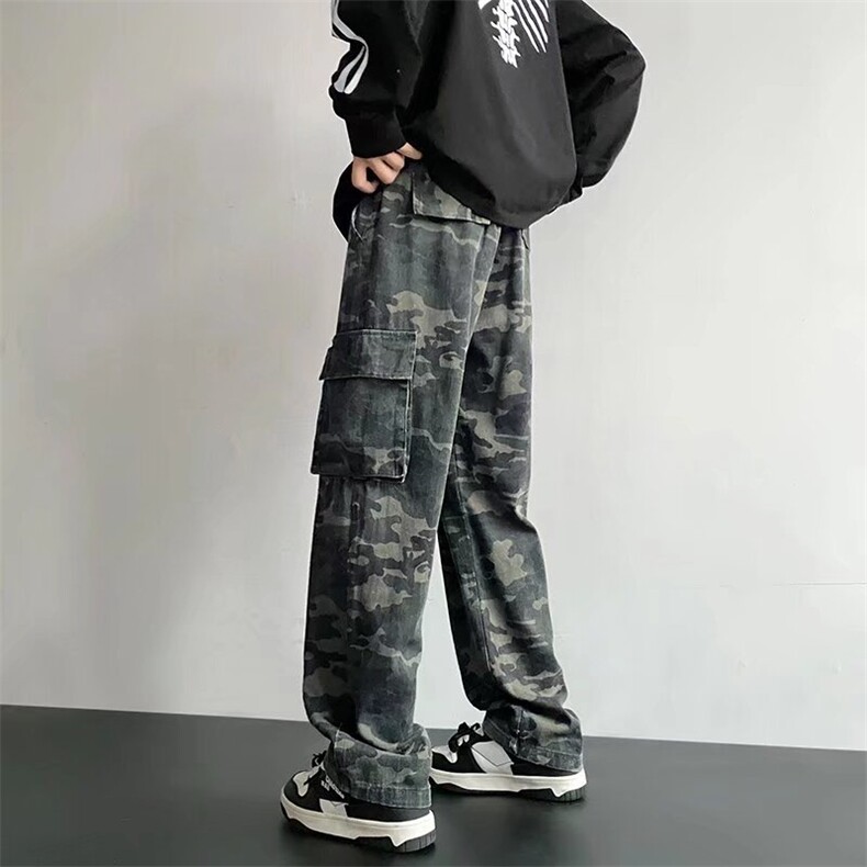 迷彩工装裤男款高街美式复古vibe抽绳裤子潮牌宽松百搭直筒休闲裤,男装休闲裤,星座410-7