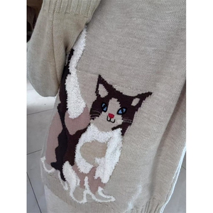 上衣韩系秋冬新款软糯毛衣设计感针织衫可爱猫咪上衣 M381图片