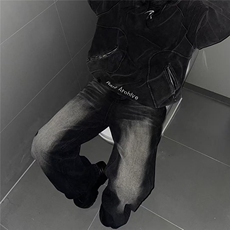 复古牛仔裤男美式潮牌宽松直筒裤水洗做旧阔腿长裤，男装牛仔裤，星座1018A