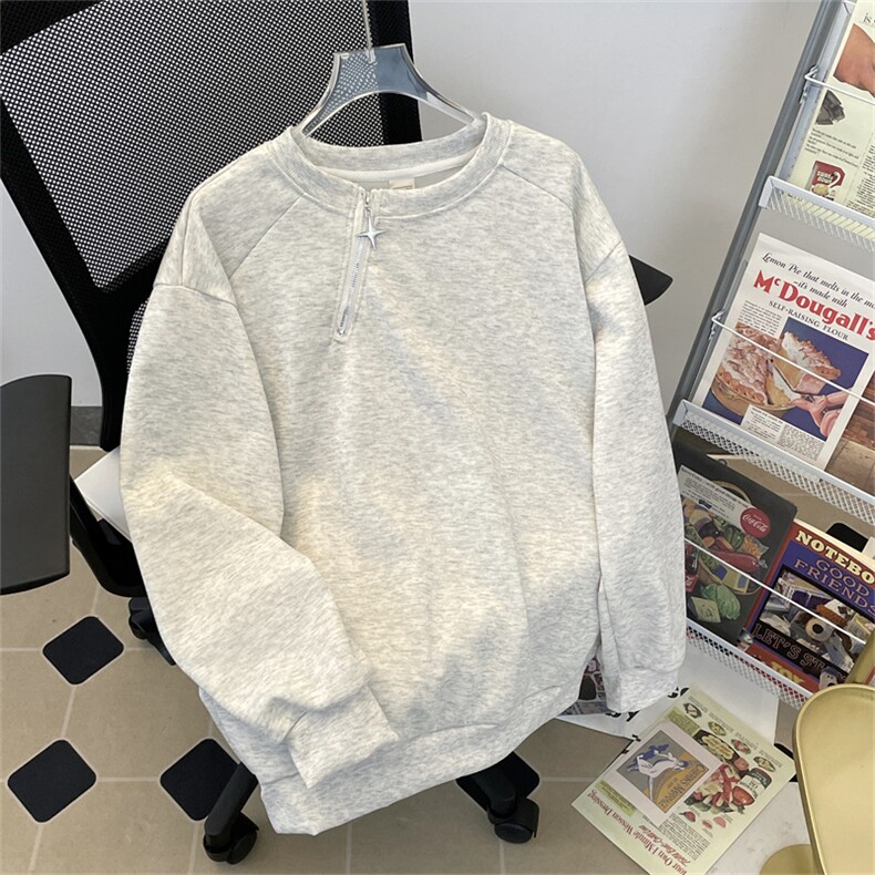 1506-1/W67831/P40情侣款宽松外套长袖上衣金属拉链套头卫衣男女图片