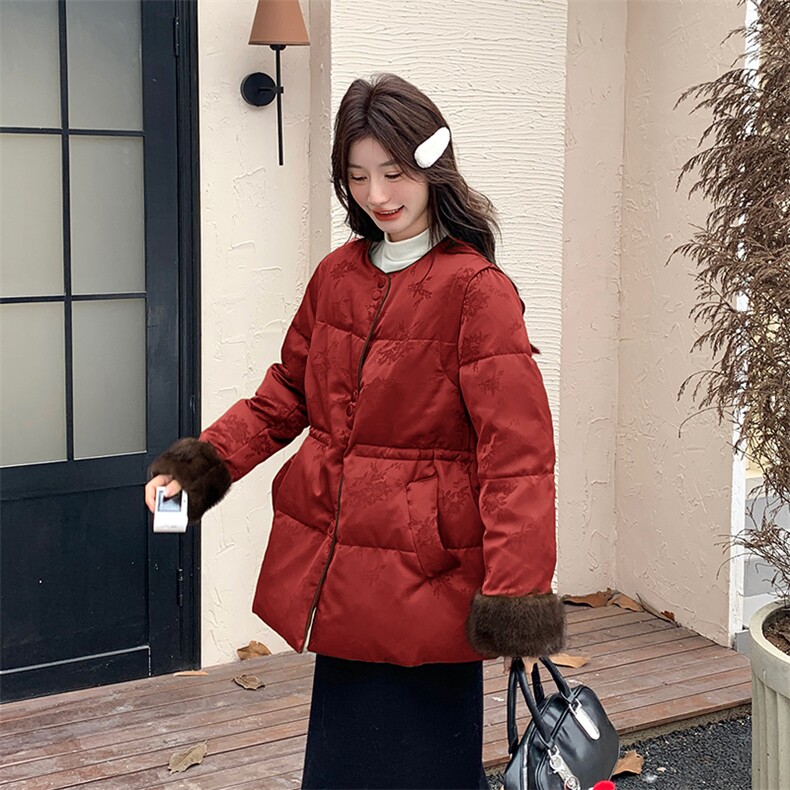 新中式轻国风提花羽绒服女冬季2024新款小个子加厚气质显瘦短外套,女装羽绒服,2C015