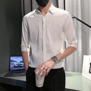 高级感白色衬衫男士夏季薄款小衬衣男装痞帅纯色短袖上衣 CS304图片