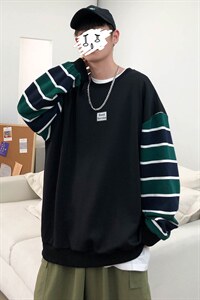 2024秋冬季港风宽松卫衣彩虹袖子拼色圆领A071-W039-P60,男装卫衣,电商A071