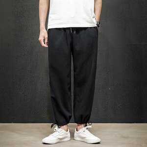 2021秋新马切达风亚麻日系大码男冰丝棉麻九分休闲裤K2091P35图片