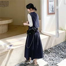 韩系chic穿搭牛仔马甲套装女春秋2025超火好看高级感半身裙三件套，女装套装/套裙，维壹