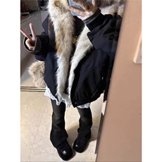 美式帆布水洗重磅座山雕大毛领棉服男女冬季纯色夹克外套-Y20011，男装夹克，星座601-1