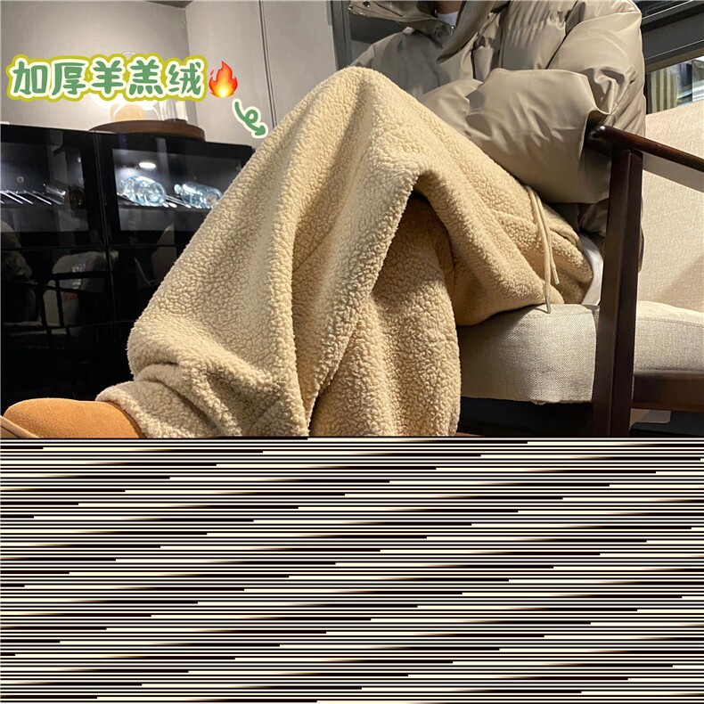 抖音品质冬季新款羊羔绒保暖宽松直筒休闲裤B315-K847-p65控88,男装休闲裤,电商B315