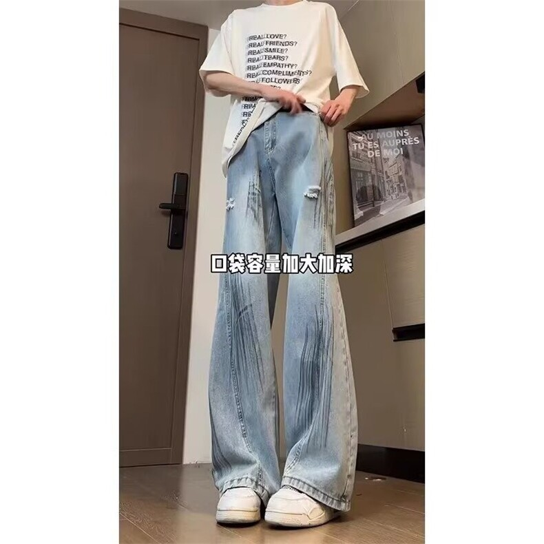 K07011-P43复古水洗蓝阔腿牛仔裤,男装牛仔裤,电商B323A