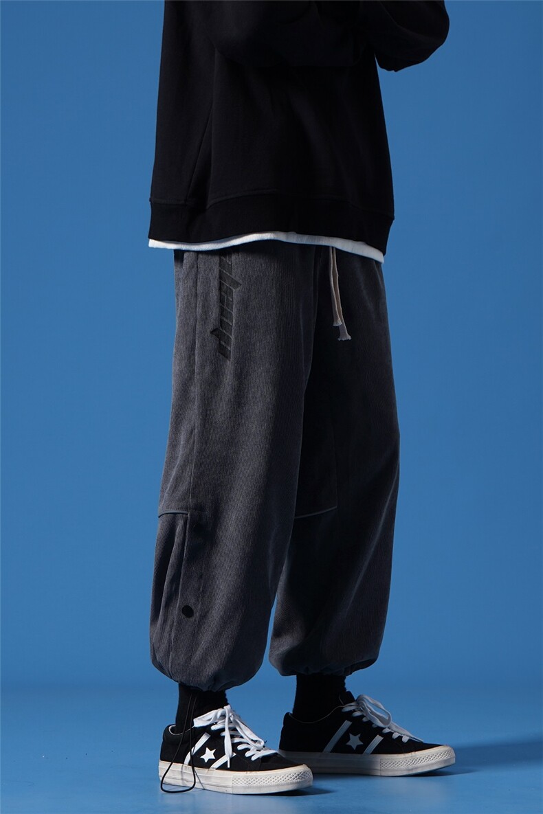 2021新款蓝墙灯芯绒灰色宽松休闲运动裤A061-K1859-P45控价65,男装休闲裤,电商A061