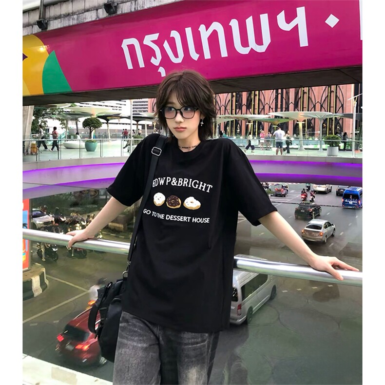 抖音得物210克现货宽松纯棉美式潮牌印花落肩袖纯棉T恤AT211113,男装T恤,电商A443