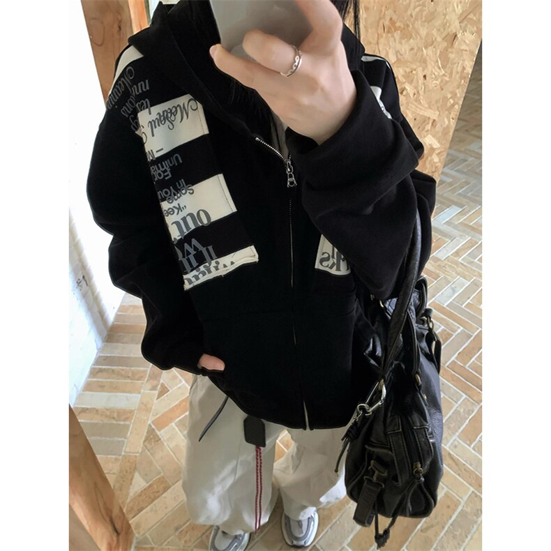 高品质春装新款美式高街潮牌解构设计休闲连帽卫衣男女慵懒风外套,女装短外套,电商A486