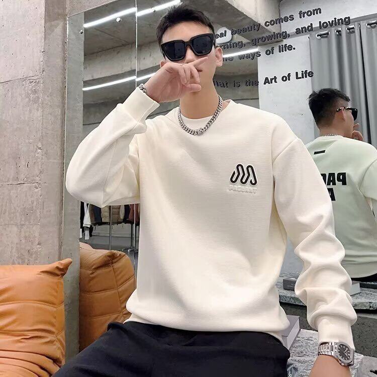 美式潮牌撞色字母圆领加绒卫衣男2025新款情侣运动上衣,男装卫衣,星座506A