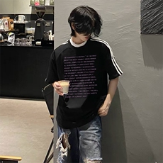 抖音得物高品质二开240克宽松纯棉美式潮牌三条杠织带短袖T恤，男装T恤，电商A486