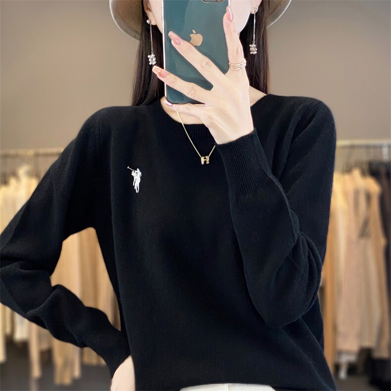 2024秋冬新款羊毛女士纯色圆领羊毛衫,女装羊毛衫,润辉羊绒
