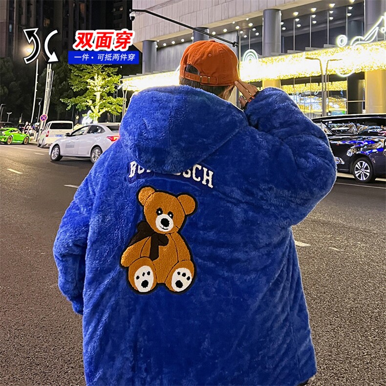 2025冬装两面穿港风棉衣男连帽棉服加绒棉袄外套3320-P100控148,男装棉衣,星座207