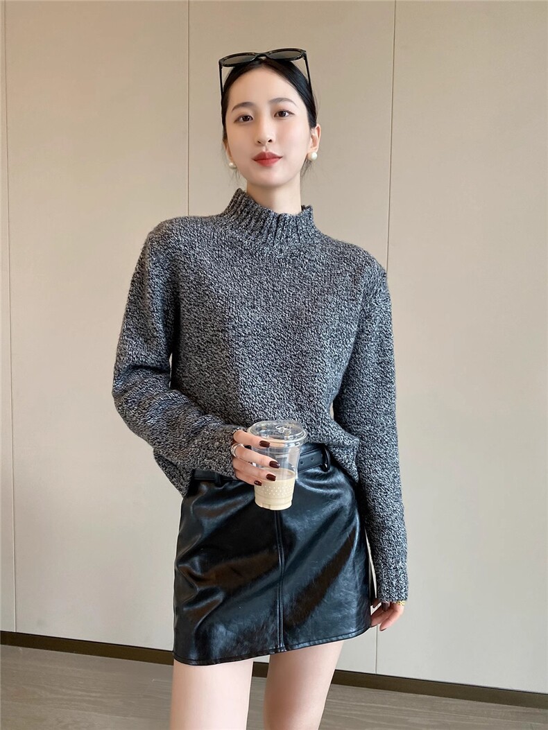女士秋冬纯毛半高领加厚花纱羊毛衫,女装羊毛衫,鑫之绒