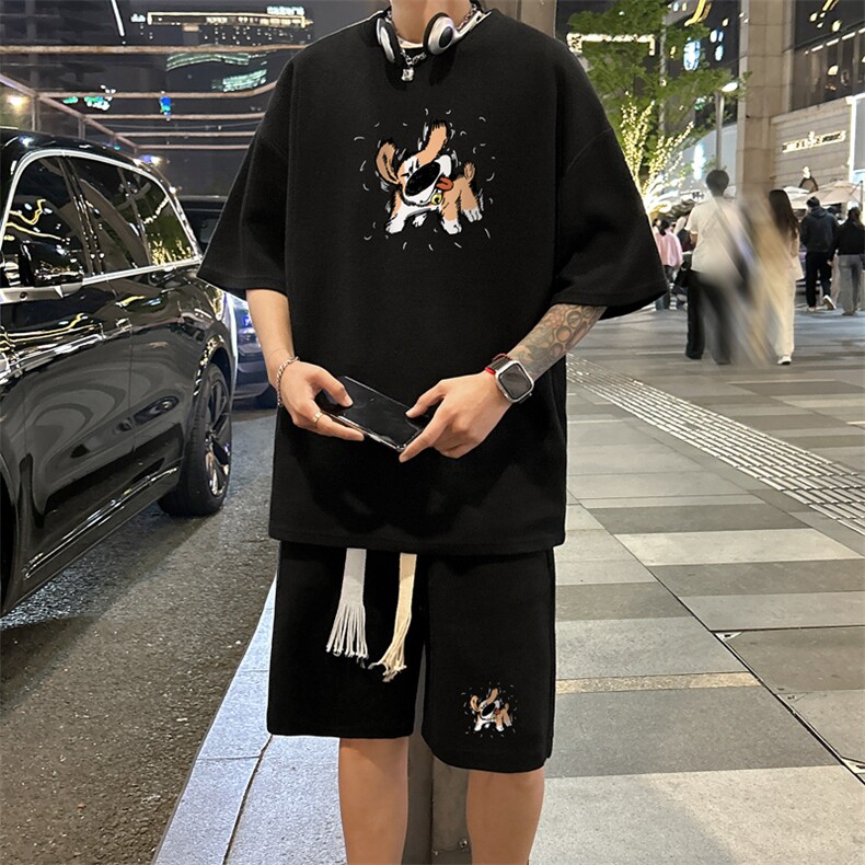 套装！华夫格套装短袖T恤短裤男TZ229-特P38,男装牛仔裤,电商B367