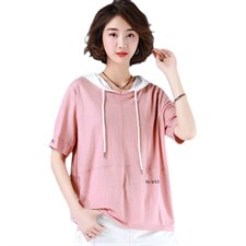 连帽宽松短袖通勤T恤2021年夏季潮流时尚百搭韩版，女装T恤，丽影随形