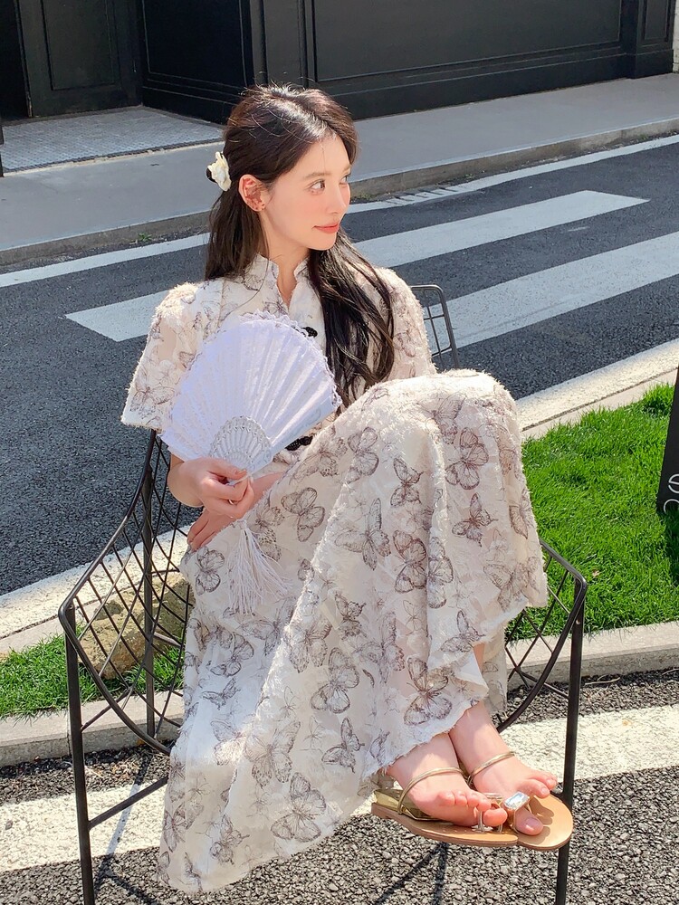 新中式改良旗袍超好看连衣裙女2025夏季新款显瘦时尚盘扣国风长裙,女装连衣裙,含赞