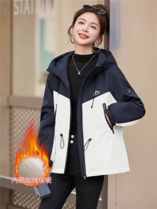 加绒外套女2025秋冬新款巨好看的韩系休闲百搭短款宽松撞色冲锋衣图片