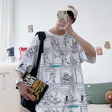2023夏季新品港风宽松潮牌卡通印花T恤纯男女1455-P38控价58，男装T恤，电商A441-1