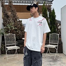 万针全刺绣工艺抖音得物高品质260克重磅纯棉双纱美式高街短袖T恤，男装T恤，电商A486