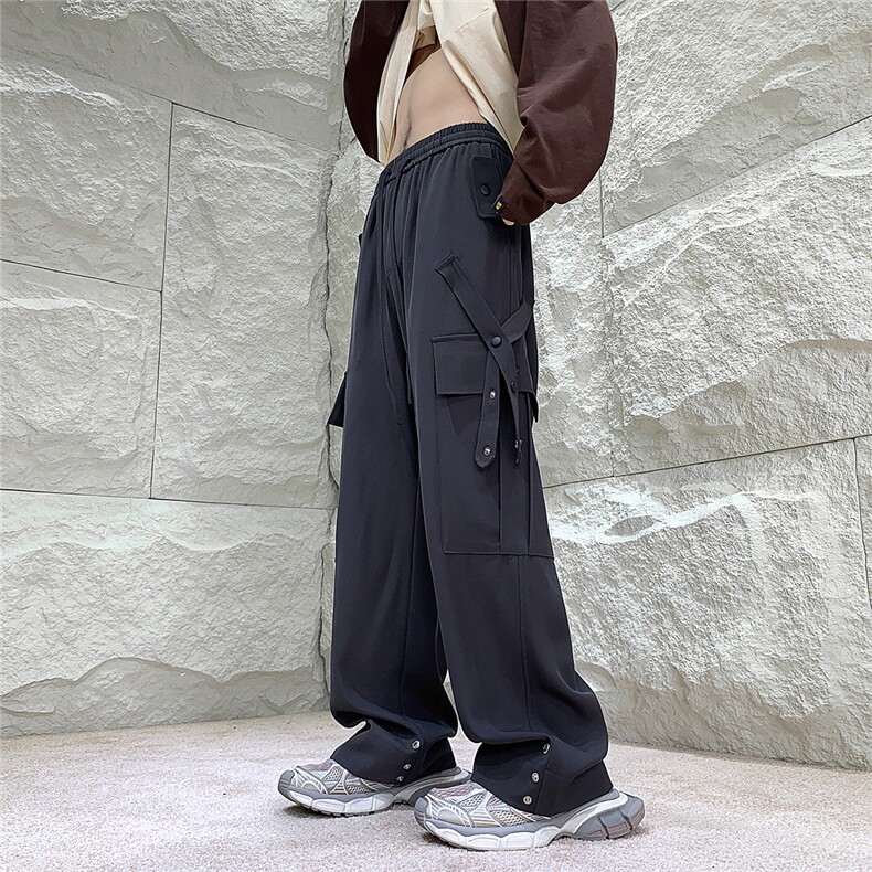1港风冰丝工装裤男抽绳休闲潮流裤男拖地直筒长裤SK77039P45控69,男装工装外套,星座226-2