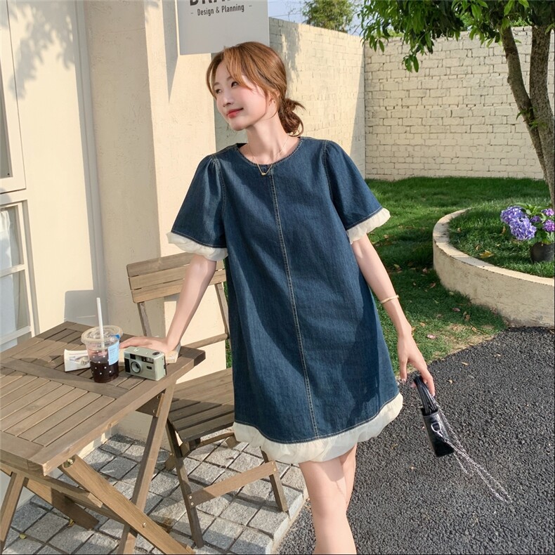 韩系复古短袖牛仔连衣裙女2025夏季新款设计感小个子减龄A字短裙,女装连衣裙,2C283