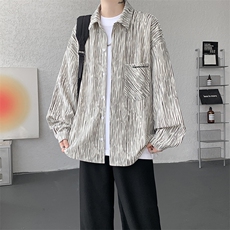 衬衫男秋季新款港风宽松大码灯芯绒扎染刺绣长袖衬衣CS8102-P42，男装衬衫，星座214-3