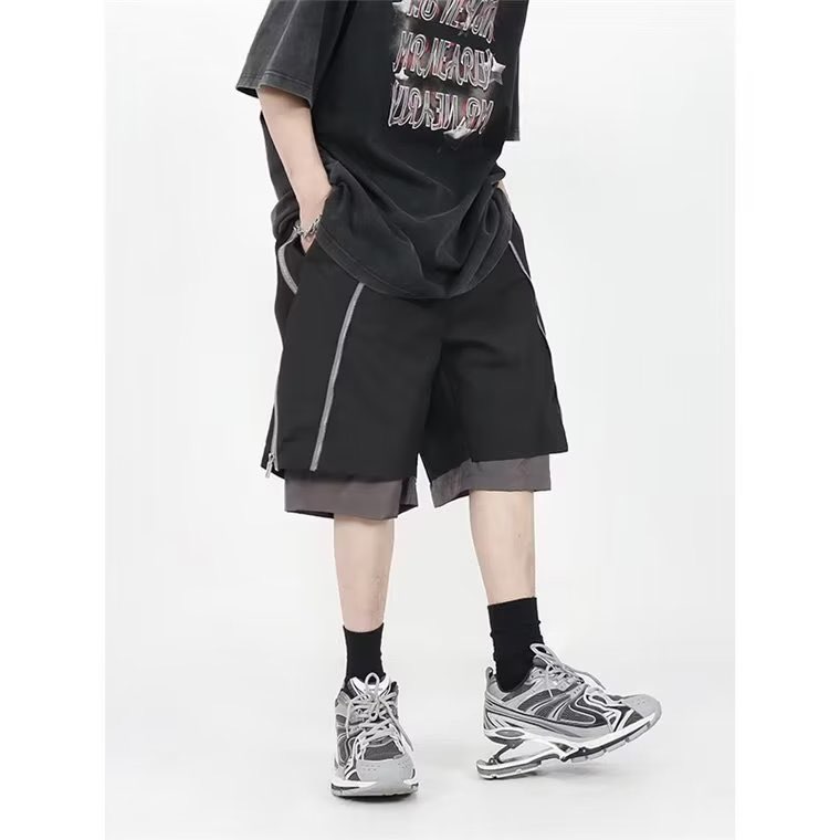 DK019美式机能短裤男夏季设计感假两件拉链冲锋裤,男装牛仔裤,星座218-1（原230）
