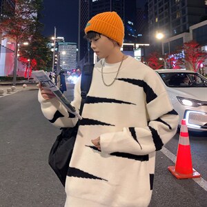 M3127-P80秋装港风潮流休闲百搭毛衣男女情侣宽松针织衫上衣外套图片