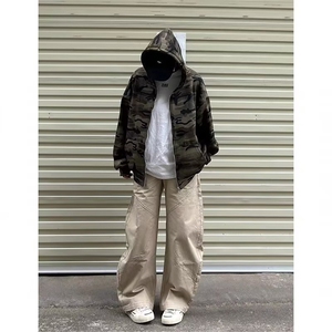 1506/QW36210/P54春季美式复古迷彩连帽卫衣宽松百搭高街嘻哈外套图片