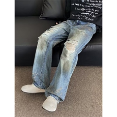 高街破洞牛仔裤男士韩版潮流渐变色2024秋季ins长裤RK2159-P51，男装牛仔裤，星座412-3
