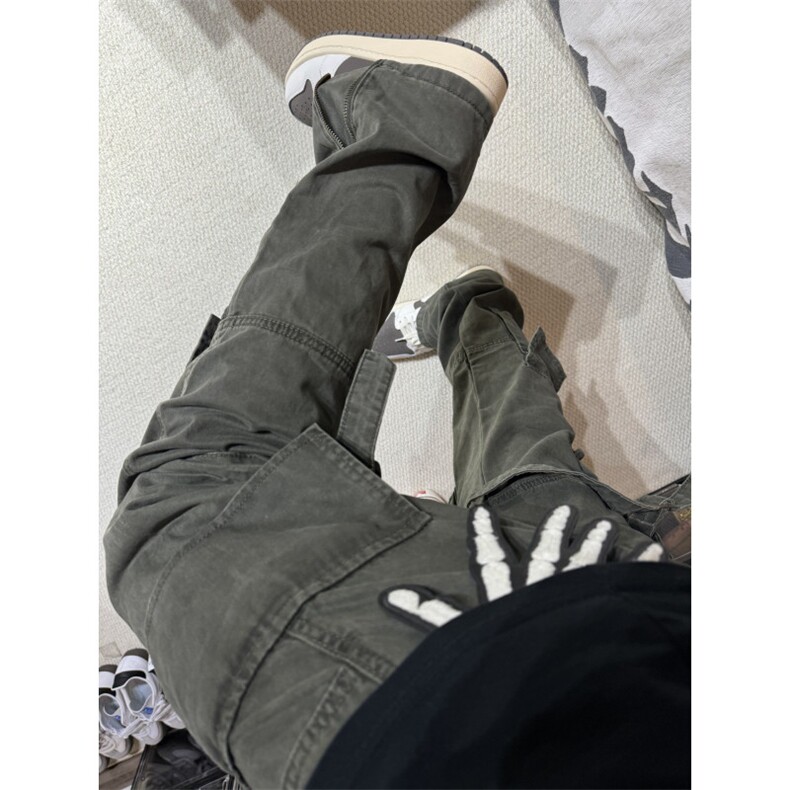 【有货】军绿色绑带工装裤男潮牌美式高街vibe裤子直筒D713LL-P60,男装工装外套,星座1007（原301D）