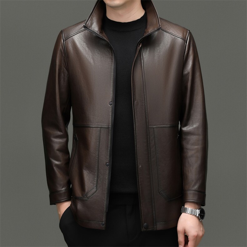 BG-G26806春秋新款海宁男式头层山羊皮真皮皮修身立领商务皮夹克，男装皮衣，电商B360A（原721A）