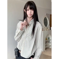 美式潮牌高街复古泡泡纱竖条纹日系肌理长袖衬衫男女休闲宽松衬衣，男装衬衫，电商A486