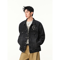 水洗牛仔外套男款春美式痞帅上衣服宽松休闲工装夹克JK1320-P128，男装工装外套，星座1103-3
