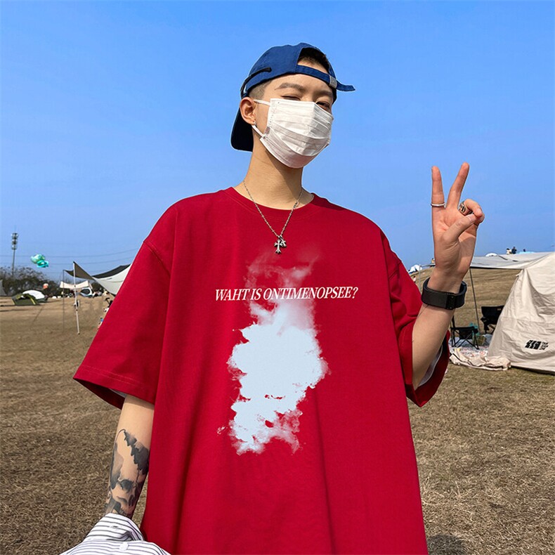 抖音得物二开现货220克夏装重磅美式高街宽松短袖t恤MT195,男装T恤,电商A486-1