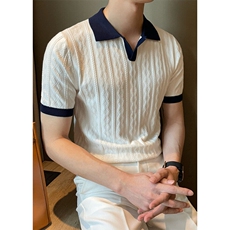 网T-2026新品针织毛衣短袖T恤凉感POLO衫T恤条纹打底衫WK42-P40，男装T恤，星座610B-1