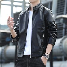 秋冬新款男皮夹克新潮休闲PU皮衣男装修身男士皮外套9912-P65，男装皮衣，电商A128