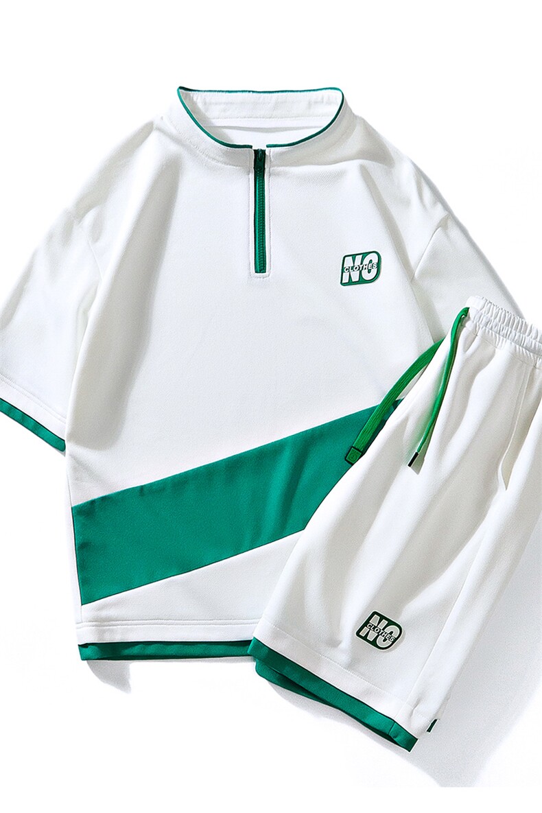 夏装休闲运动套装男夏季2025新款印花拼接短裤短袖A438-TZ03-P65,男装牛仔裤,电商A438