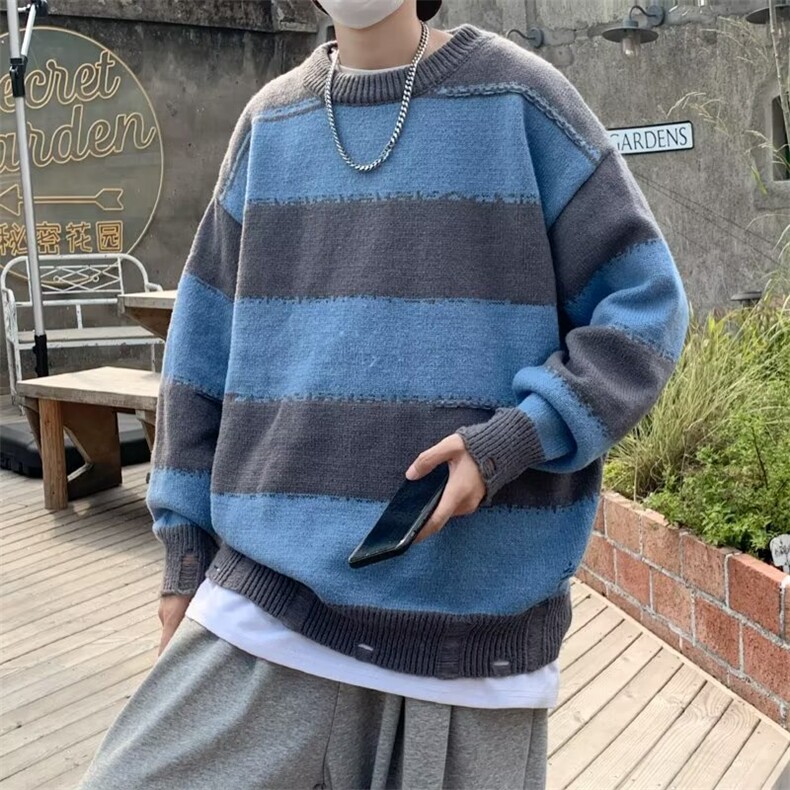 美式圆领毛衣男慵懒风休闲针织衫 X772 P40图片