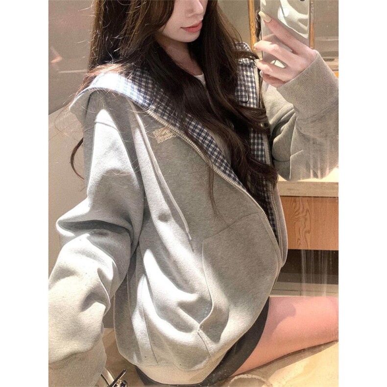 5429-P50原版做工#订标+满底格子布休闲连帽卫衣薄款，女装卫衣/绒衫，星座617A-2