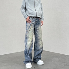 美式3D打印神牛cleanfit直筒宽松泼墨印花显高做旧牛仔，男装休闲裤，星座218-1（原230）