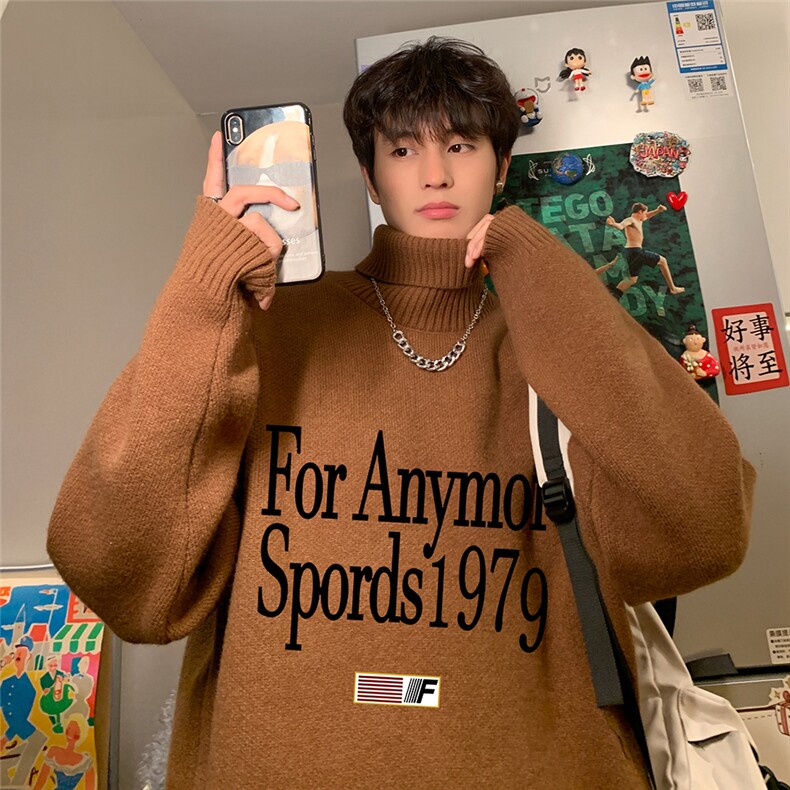 港风23新款冬季时尚潮流百搭高领字母印花毛衣M6945P55控78,男装针织衫/毛衣,电商A268A